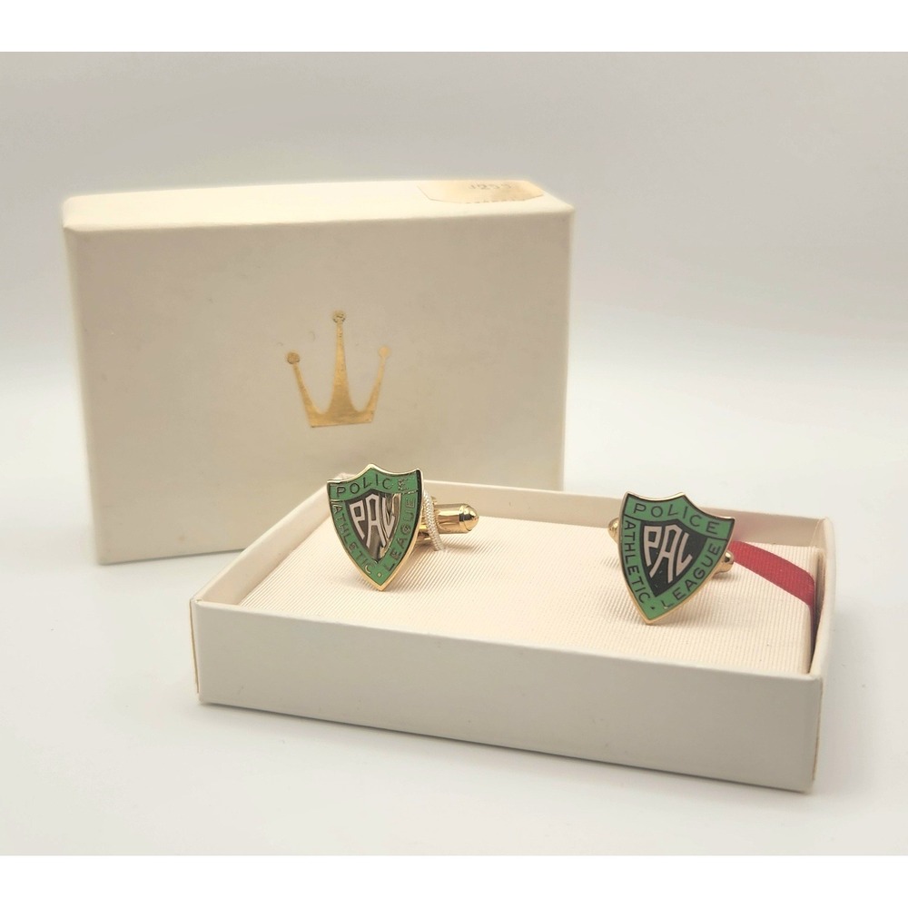 Vintage Hickok Police Athletic League PAL Shield Cufflinks Gold Tone Enamel USA